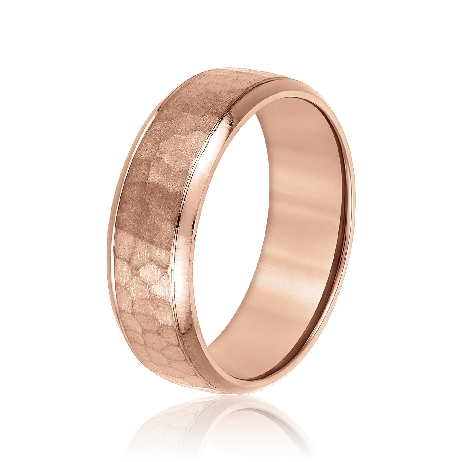 Men’s Hammered Domed Bevered Wedding Band-VIRABYANI